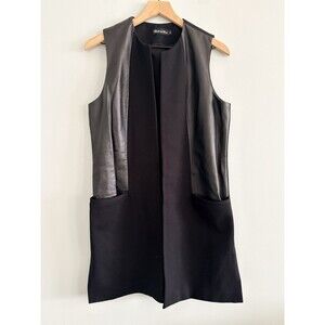 Estelle and Finn Long Open Duster Vest Sleeveless Leather Front Womens 8 Pockets